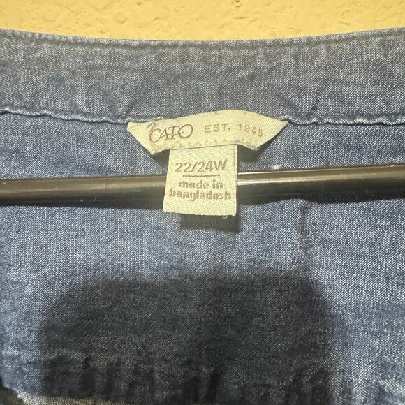 Cato Chambray Dress Sz 22/24W Dark wash blue Denim Shift Lace up neckline - Picture 4 of 7